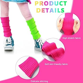 Neon Pintuck Leg Warmers (B×N) v28 Women's Neon Knit Leg Warmer for 80s Party Dance Sports